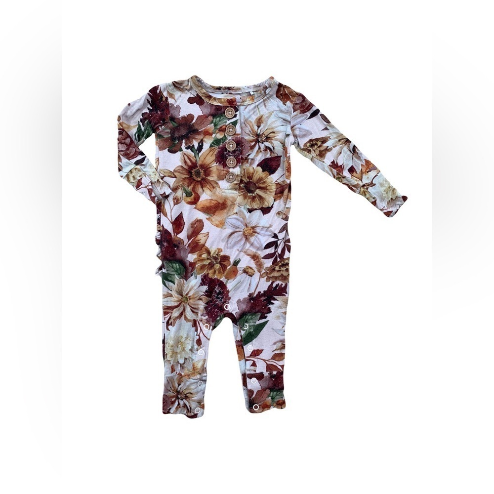 Posh Peanut Size 3-6 Months Floral Henley Ruffle Bamboo Romper